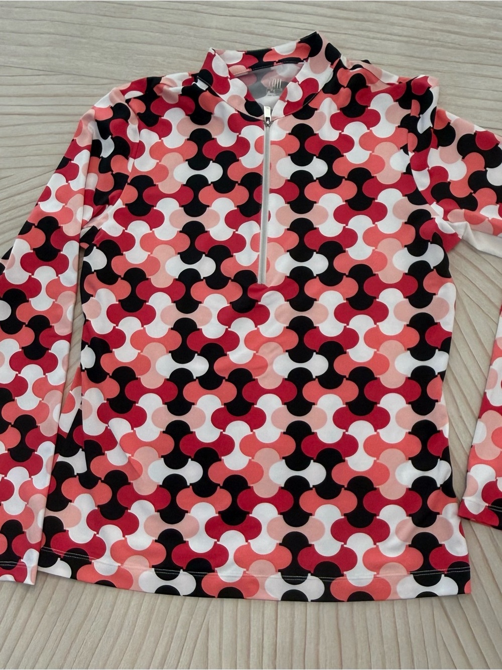 Tail Long Sleeve Quarter Zip Top - Pink, Black, White Geo Print